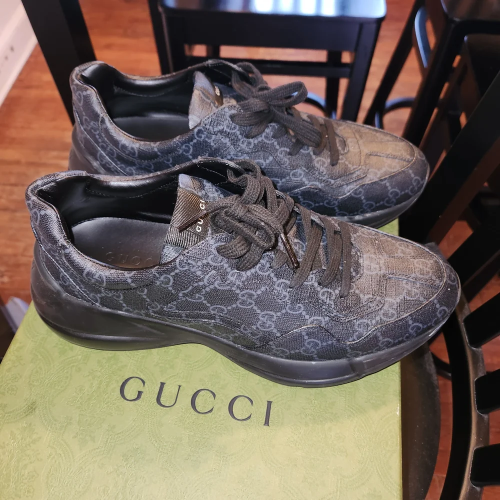 Gucci Dark Gray Monogram Sneakers - Picture 1 of 2